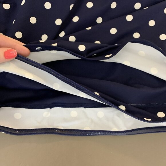 Lands End Womens 8 DDD Tankini Top Navy Underwire Polka Dot Ruffle Tummy Control - Picture 8 of 14